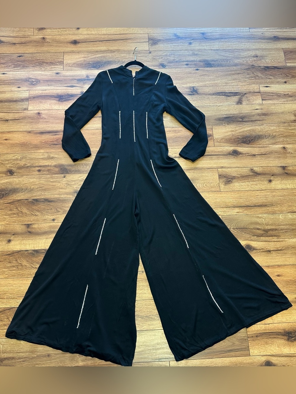 Vintage Pants Parlour Black Wide-Leg Jumpsuit with Rhinestones